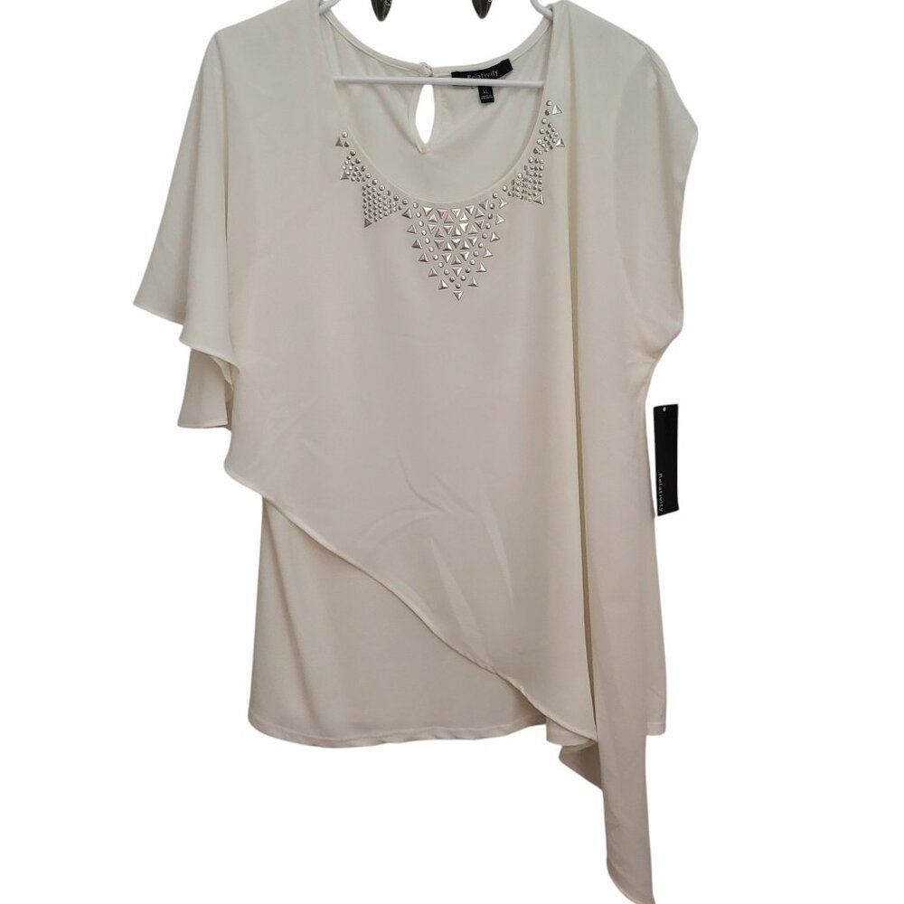 Relativity Women's Cream Embellished Asymmetrical Blouse